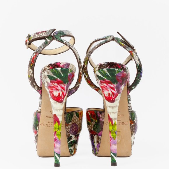 Jimmy Choo Floral Python Platform Sandals - Picture 3 of 10